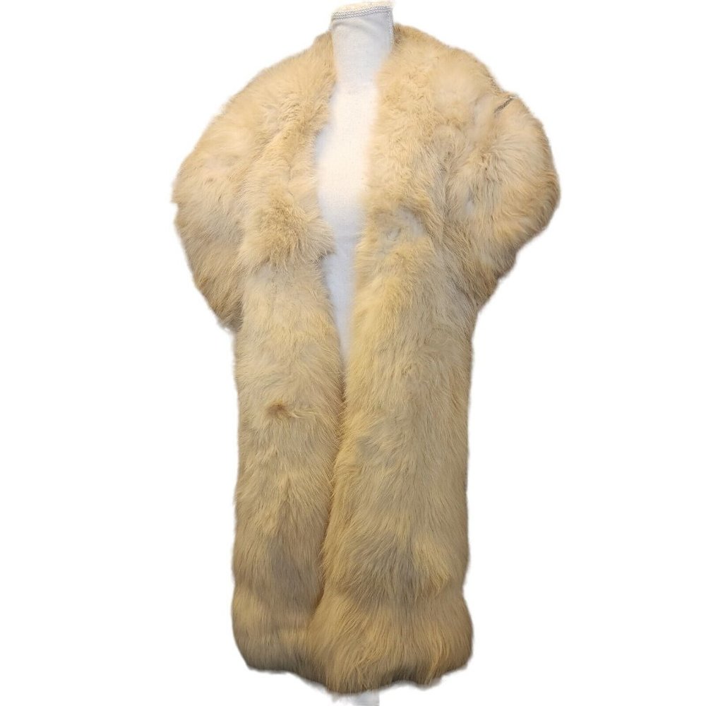 Vintage Large Fur Shawl Capelet Silk Beige Off White Long